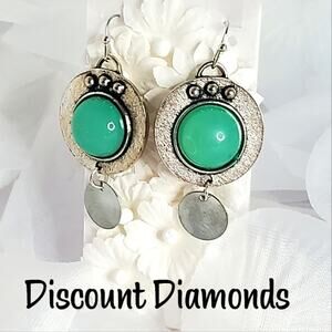 Green Prehnite gemstone dangle earrings on 925 Sterling Silver